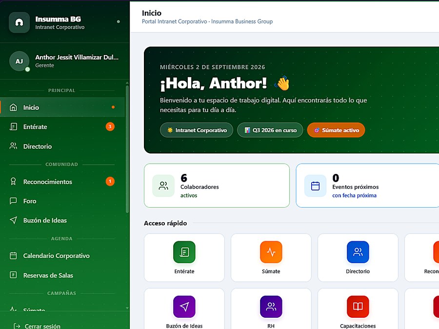 Portal de intranet corporativa desarrollado por Cybertec para Insumma Business Group